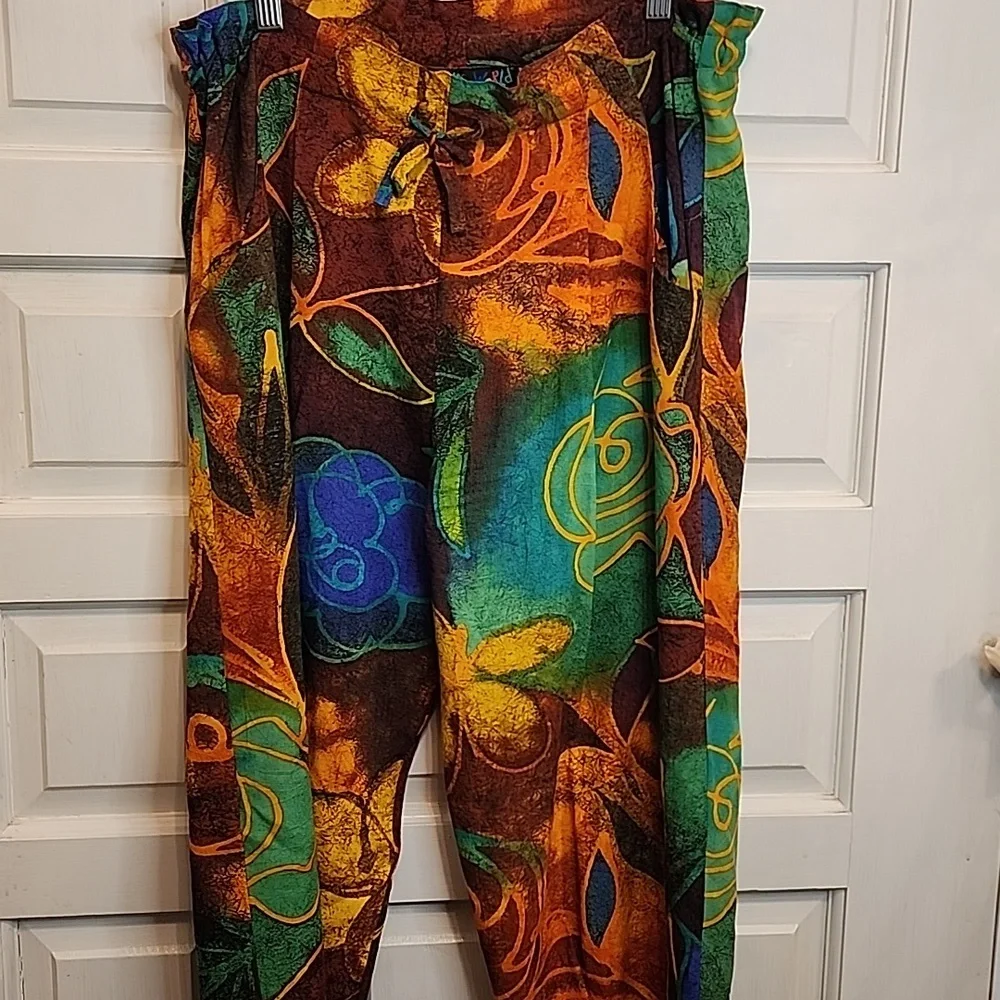 JAMS WORLD Capris/ Pants Rayon Multicolor Vibrant Floral Abstract Pockets - Picture 11 of 13